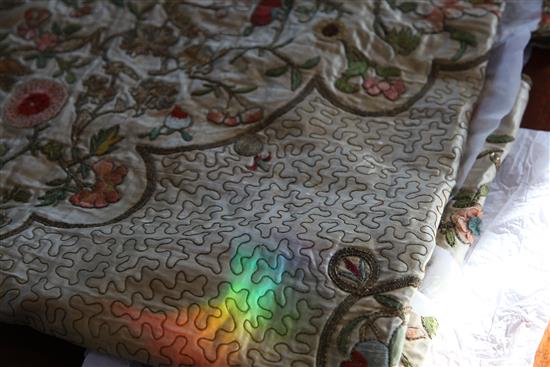 A late 18th / early 19th century cream silk Continental embroidery, 62 x 52in.